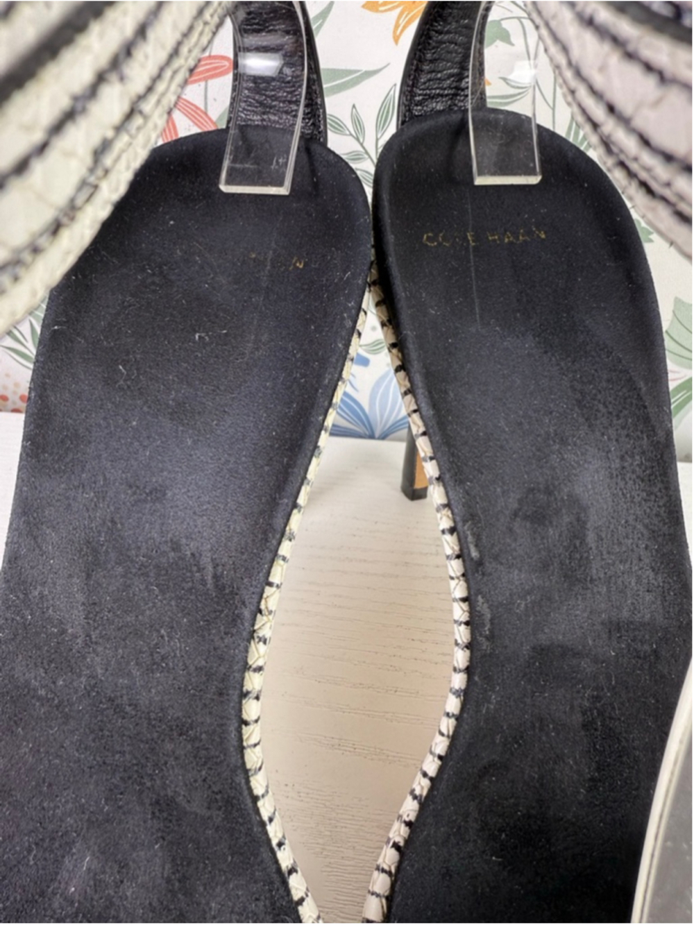 Cole Haan Woven Leather Ankle Strap Heels Black White Sandals Size 7 - Picture 5 of 10